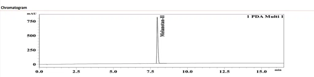 High-performance liquid chromatograph showing Melanotan 2 peptide.