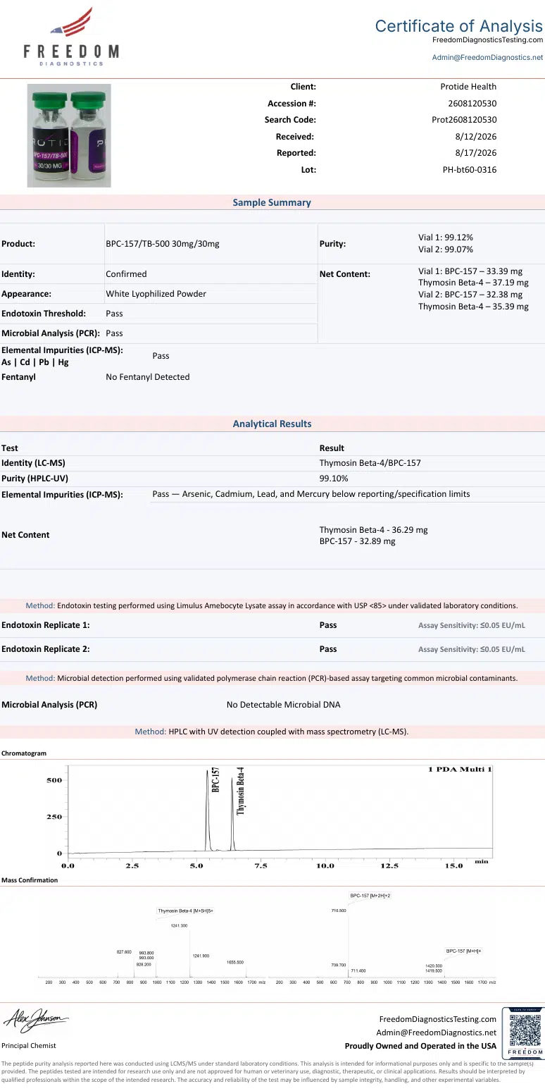 Source COA scan, BPC-157/TB-500 30mg/30mg lot PH-bt60-0316