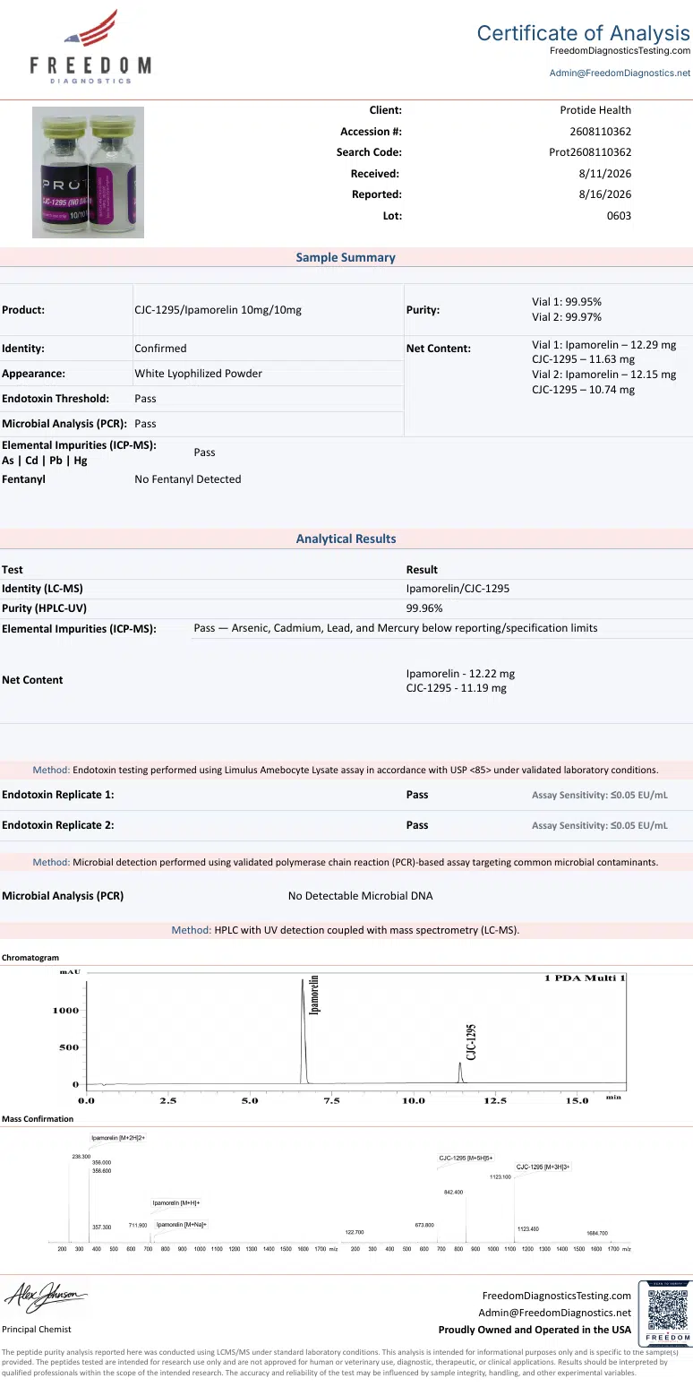 Source COA scan, CJC-1295 (NO DAC)/Ipamorelin 10/10mg lot 0603
