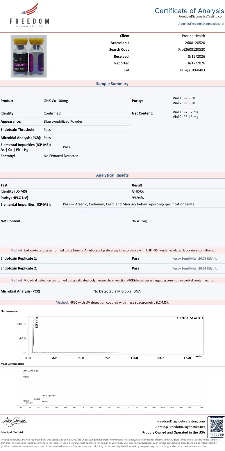 Source COA scan, GHK-Cu 100mg lot PH-gu100-0403