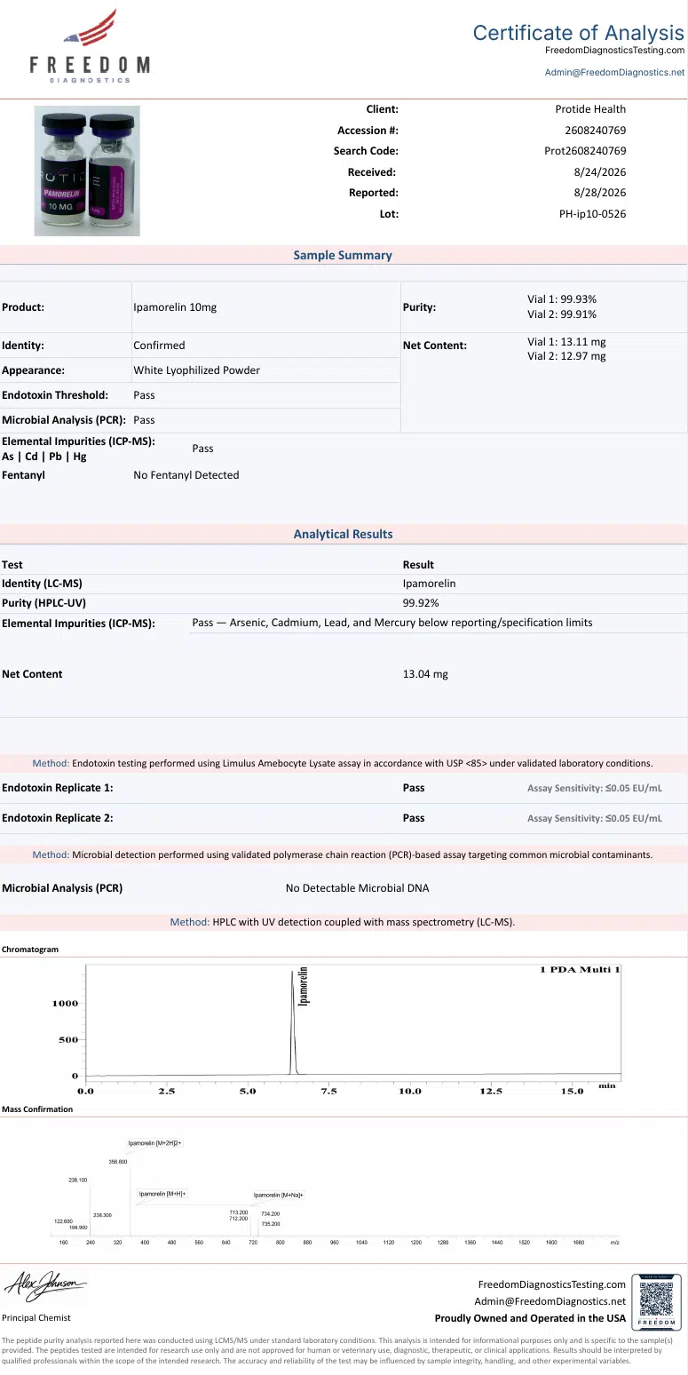 Source COA scan, Ipamorelin 10mg lot PH-ip10-0526