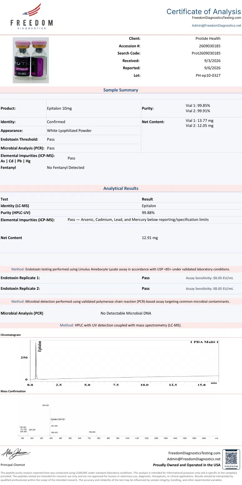 Source COA scan, Epithalon 10mg lot PH-ep10-0327