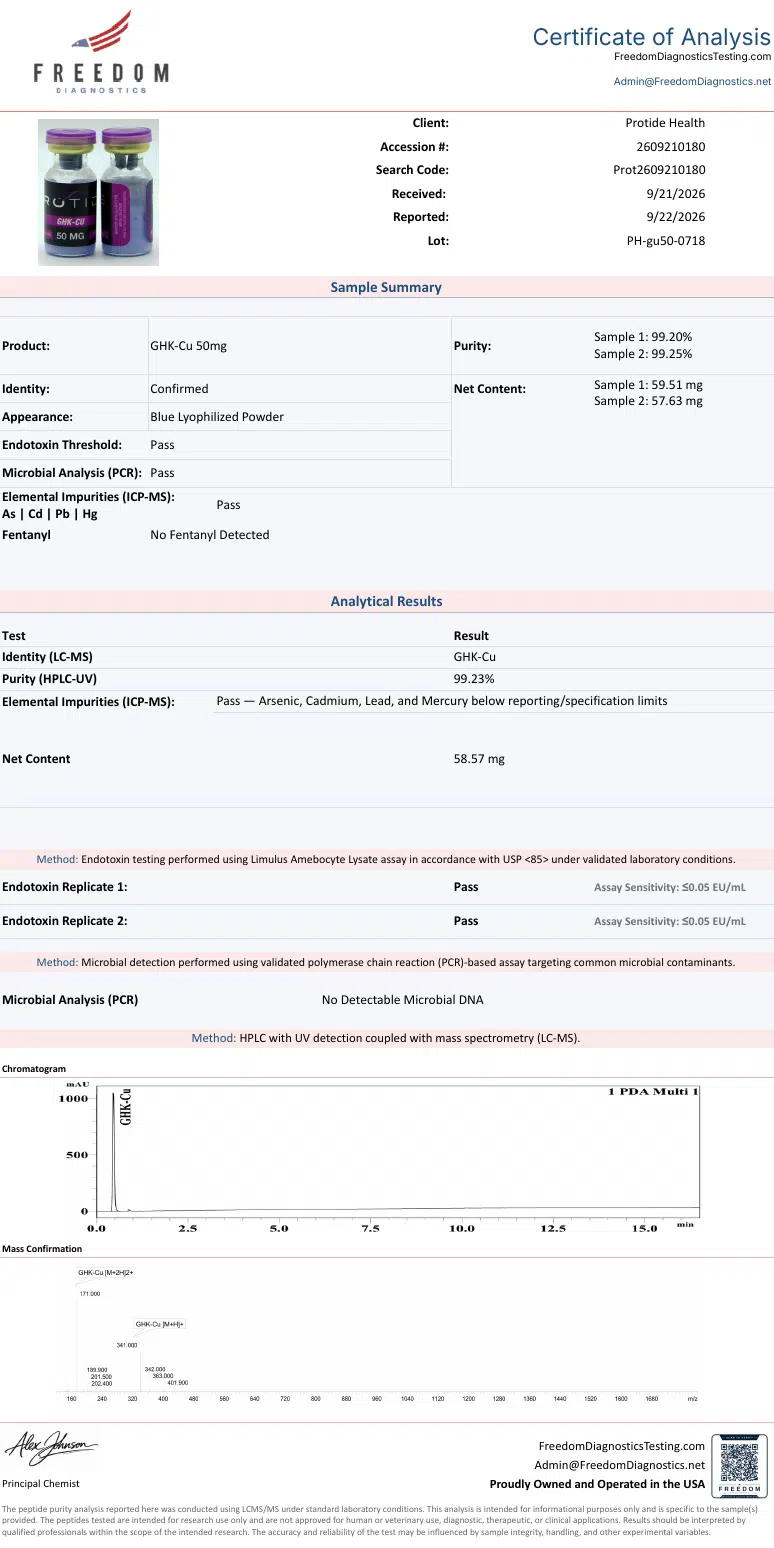 Source COA scan, GHK-Cu 50mg lot PH-gu50-0718