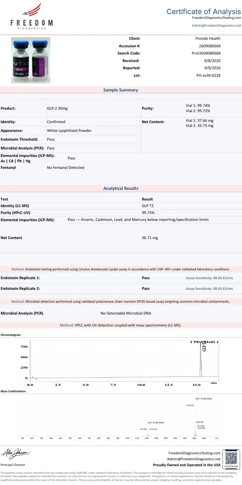 Source COA scan, GLP-2 30mg lot PH-ze30-0228