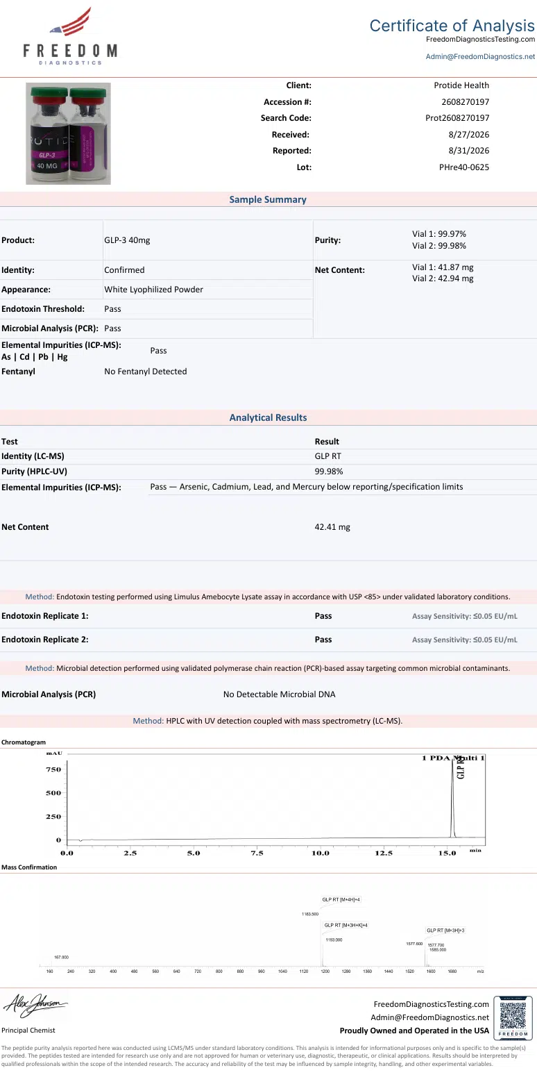 Source COA scan, GLP-3 40mg lot PHre40-0625