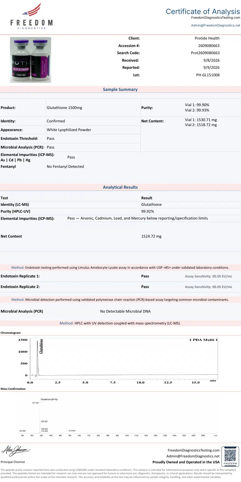 Source COA scan, Glutathione 1500mg lot PH-GL151008