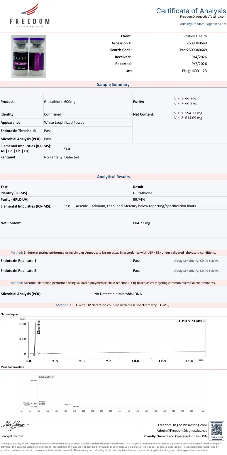 Source COA scan, Glutathione 600mg lot PH-glu6001123