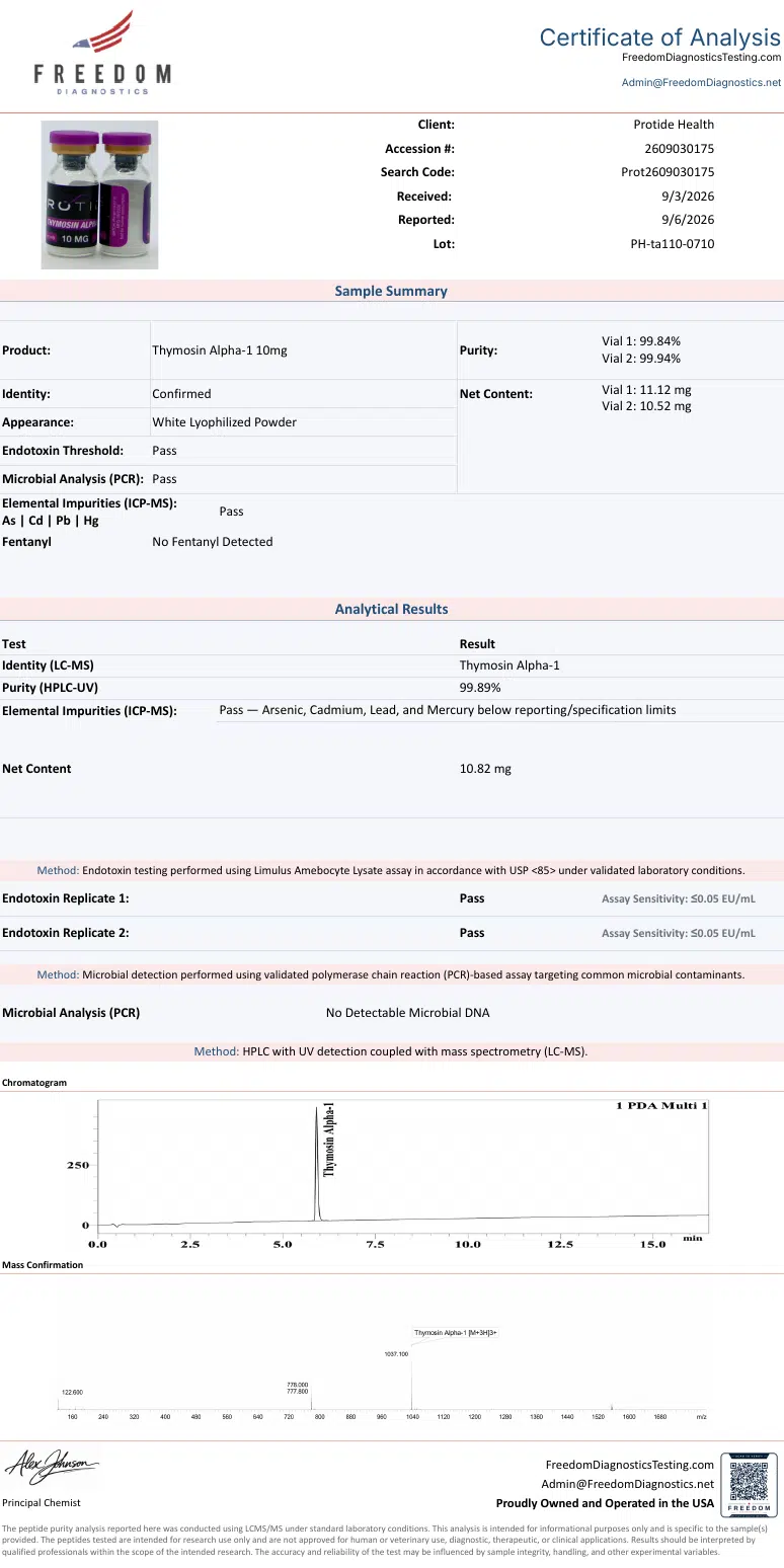 Source COA scan, Thymosin Alpha-1 10mg lot PH-ta110-0710