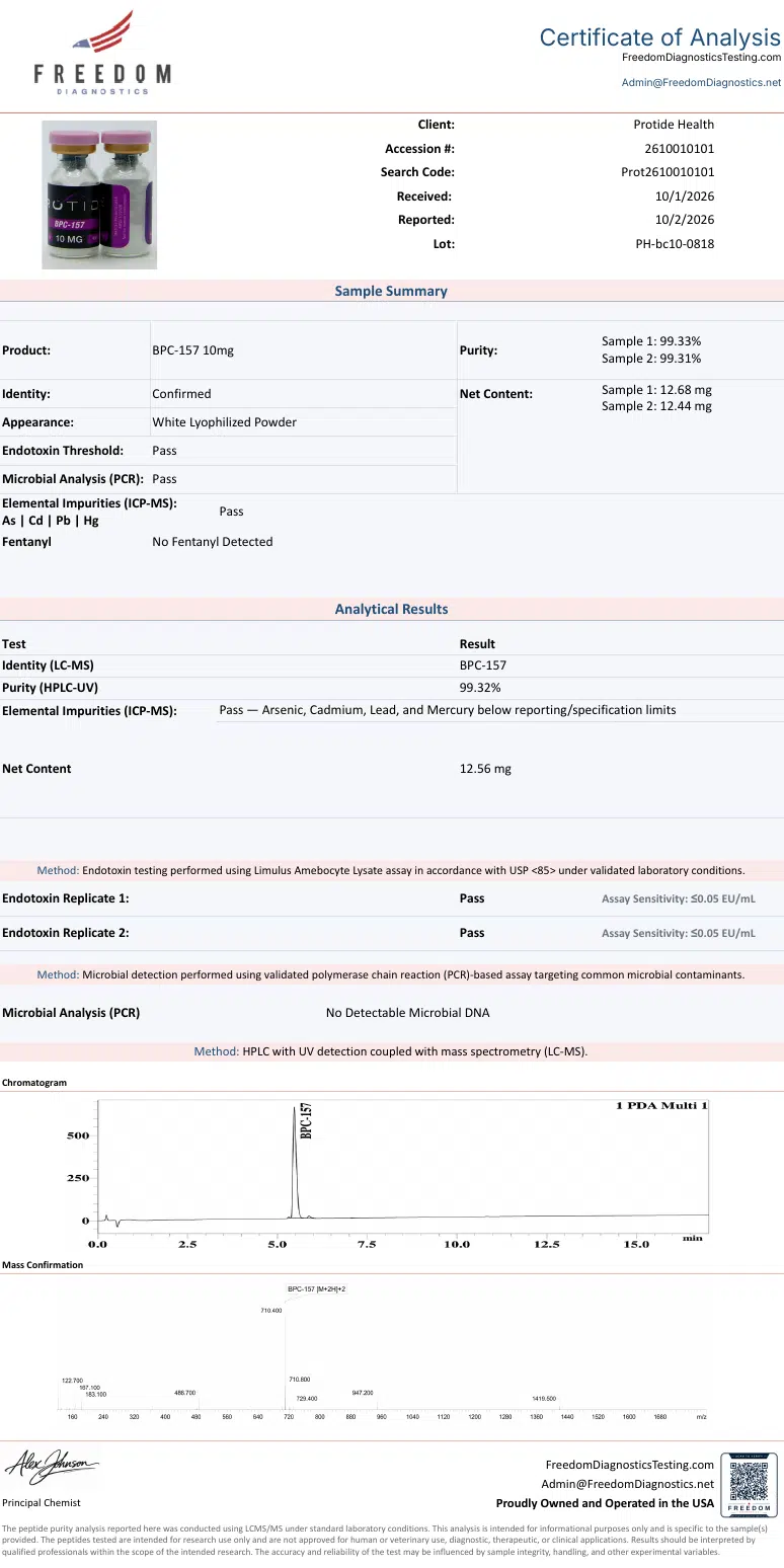 Source COA scan, BPC-157 10mg lot PH-bc10-0818