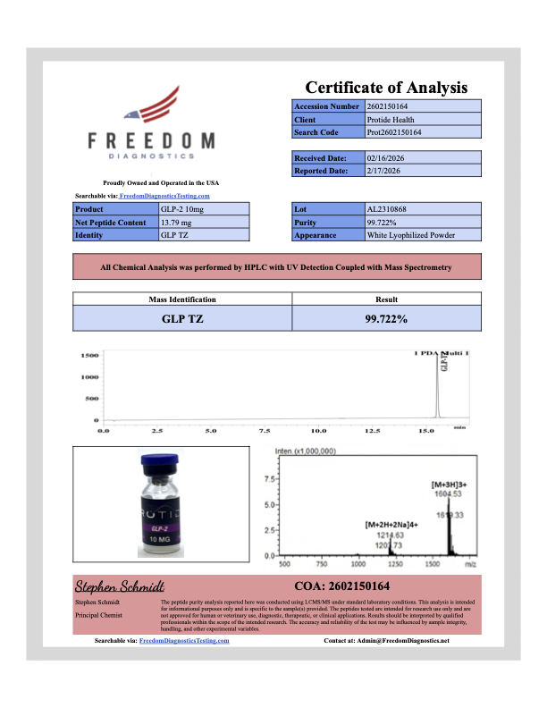 Source COA scan, GLP-2 10mg lot AL2310868