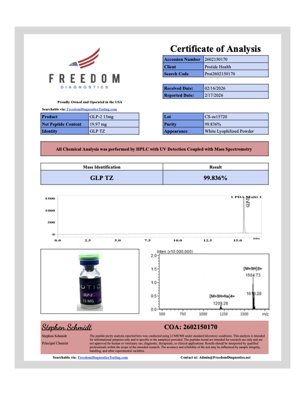 Source COA scan, GLP-2 15mg lot CS-ze15720