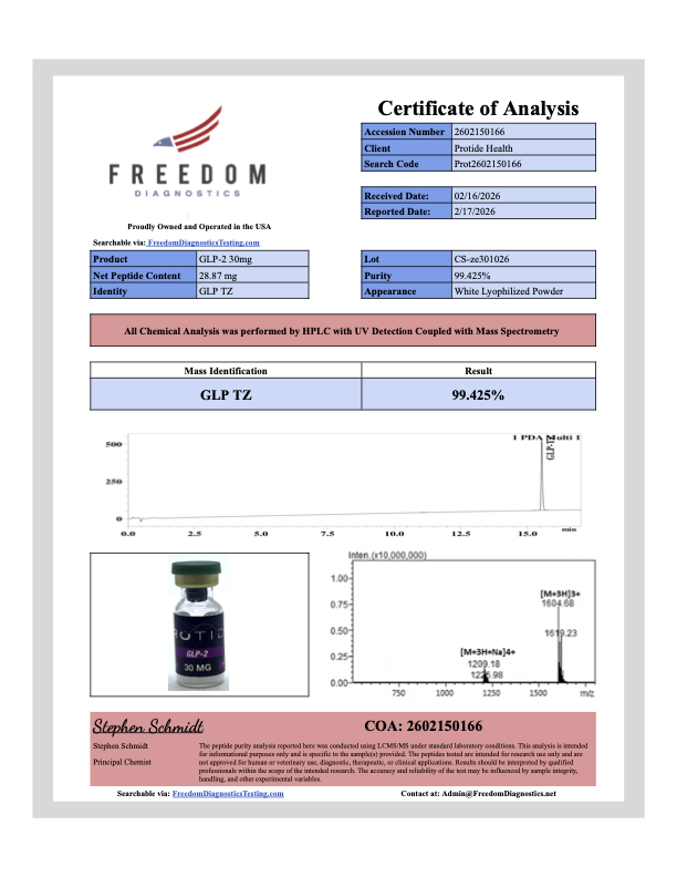 Source COA scan, GLP-2 30mg lot CS-ze301026
