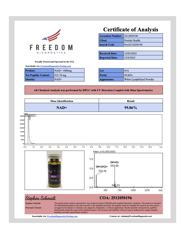 Source COA scan, NAD+ 1000mg lot N/A
