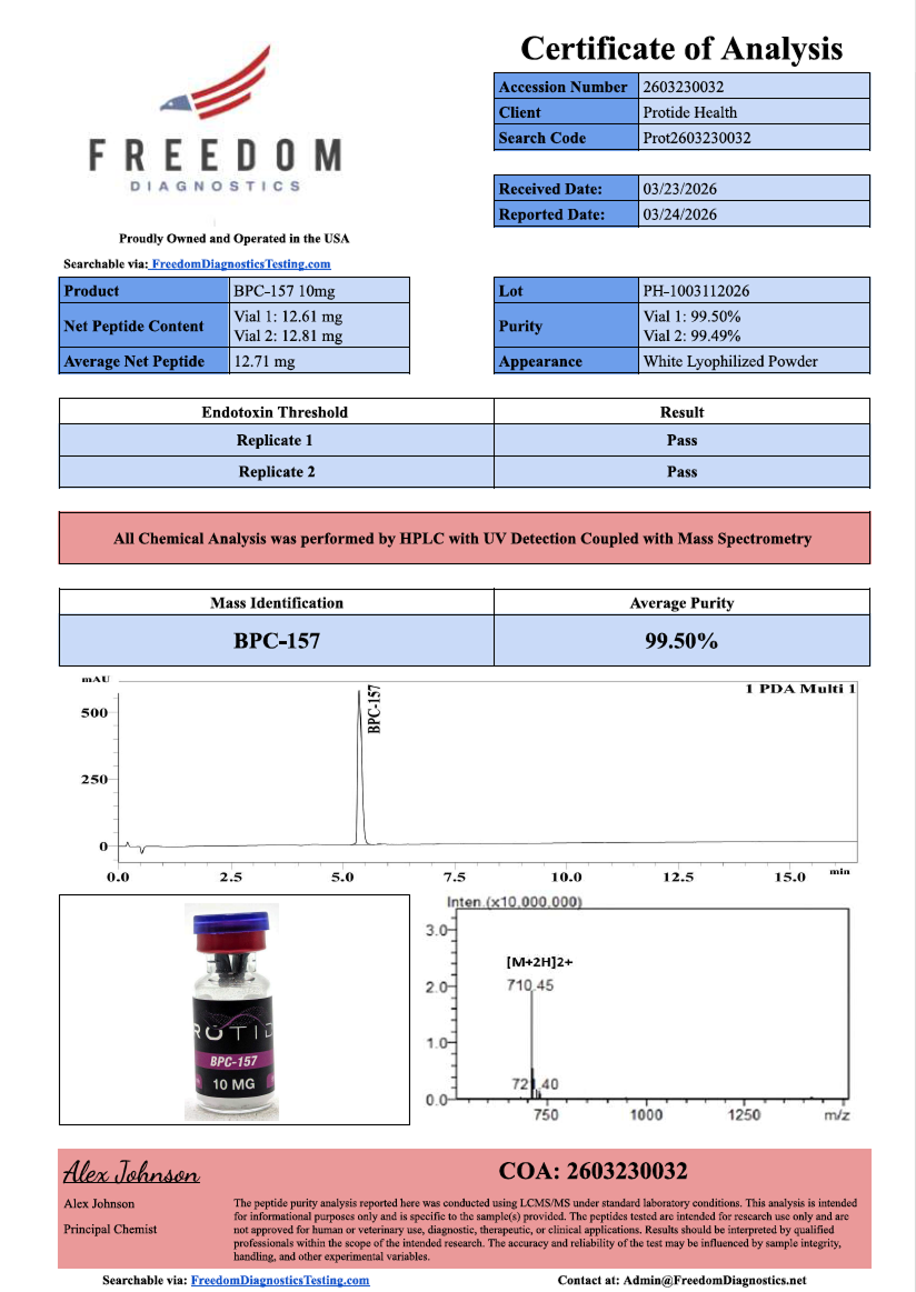 Source COA scan, BPC-157 10mg lot PH-1003112026