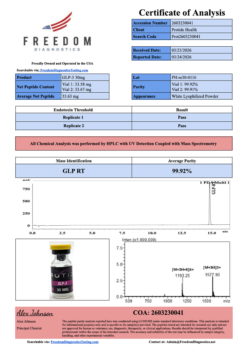 Source COA scan, GLP-3 30mg lot PH-re30-0116