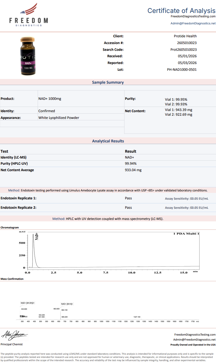 Source COA scan, NAD+ 1000mg lot PH-NAD1000-0501