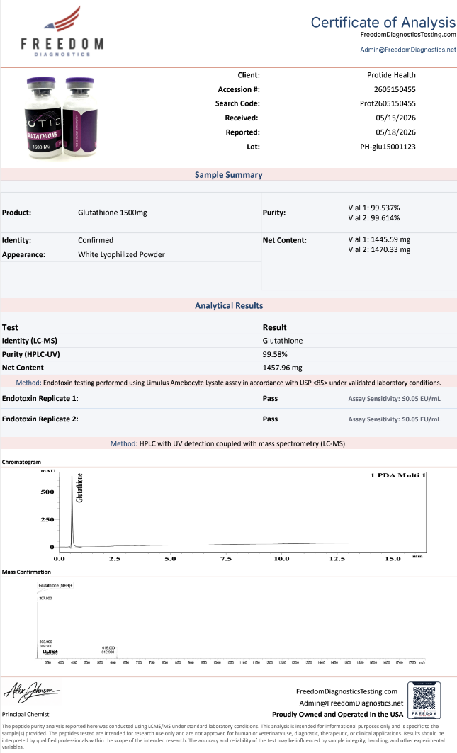 Source COA scan, Glutathione 1500mg lot PH-glu15001123