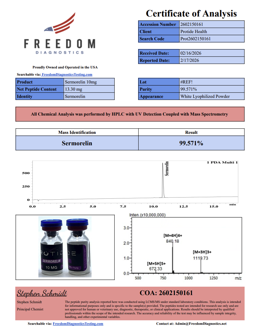 Source COA scan, Sermorelin 10mg lot N/A