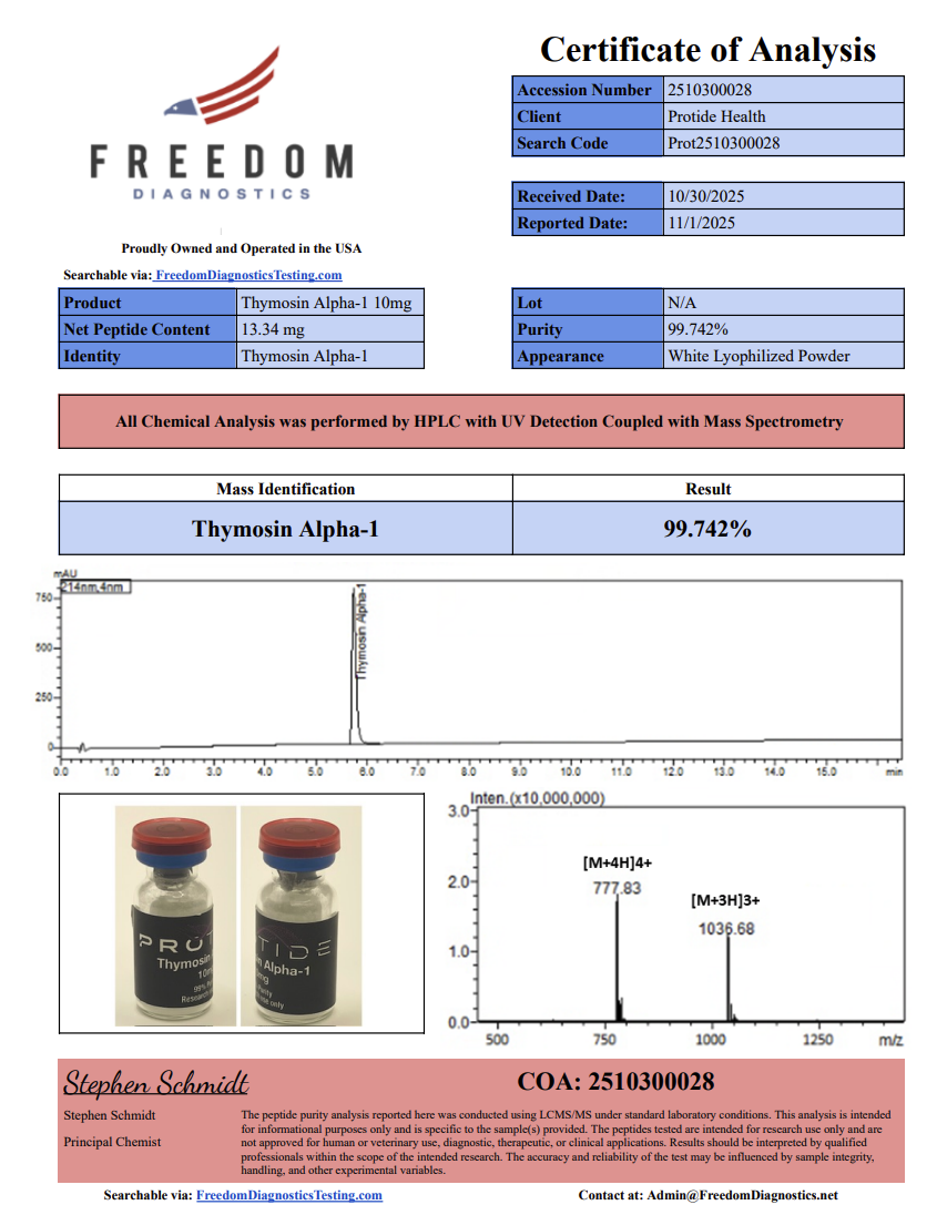Source COA scan, Thymosin Alpha-1 10mg lot N/A