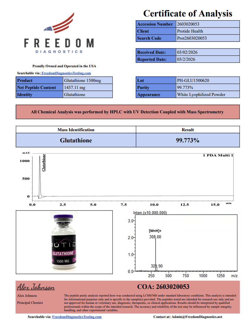 Source COA scan, Glutathione 1500mg lot PH-GLU1500620