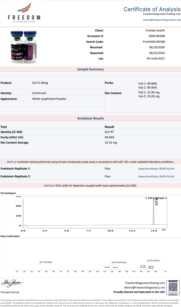 Source COA scan, GLP-3 30mg lot PH-re30-0327
