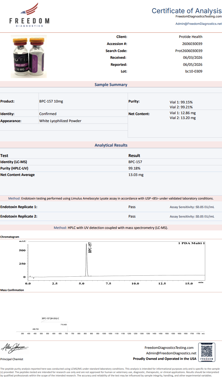 Source COA scan, BPC-157 10mg lot bc10-0309