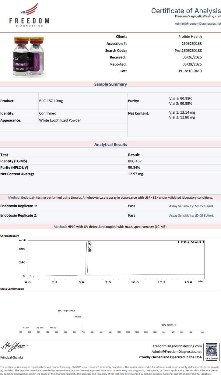 Source COA scan, BPC-157 10mg lot PH-bc10-0410