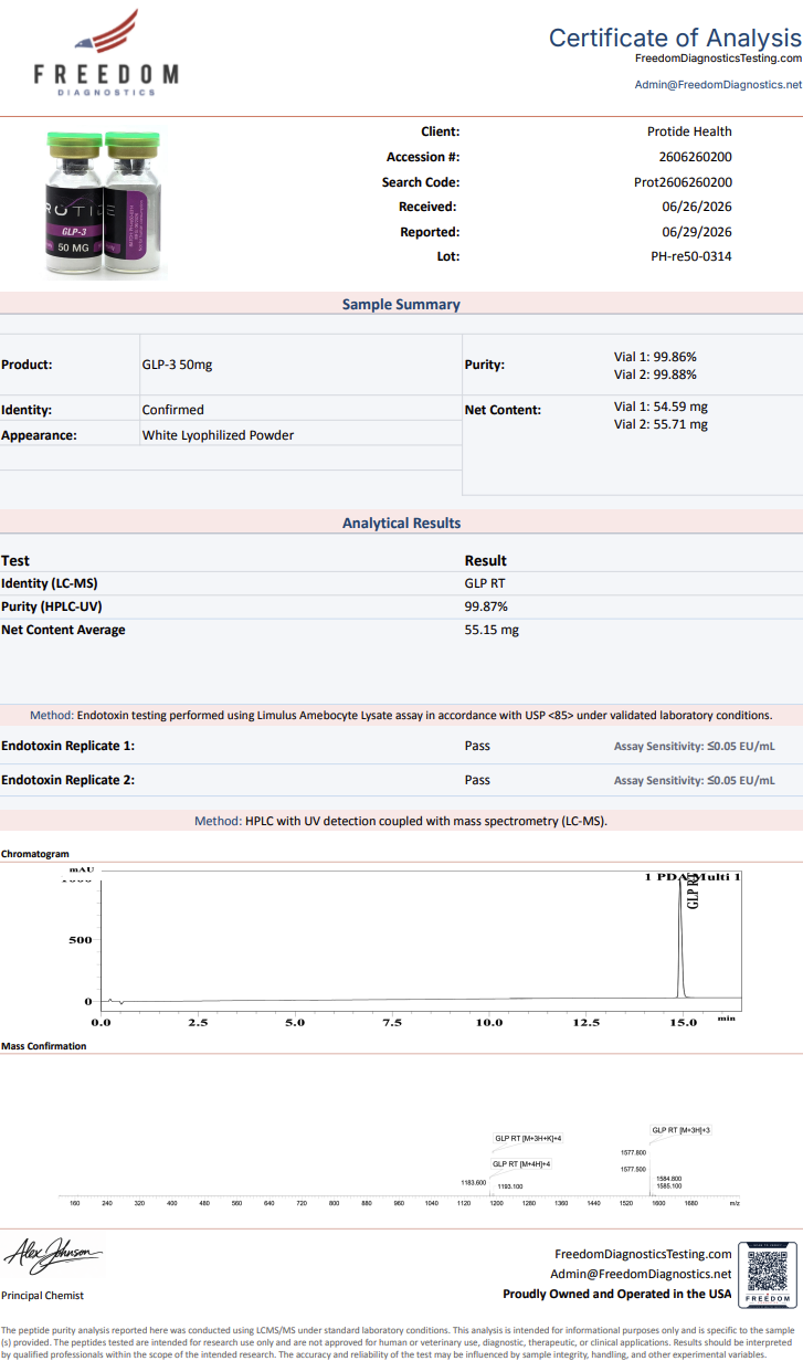 Source COA scan, GLP-3 50mg lot PH-re50-0314