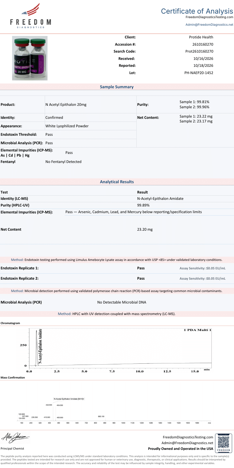 COA n acetyl epithalon 20mg coa 2610160270
